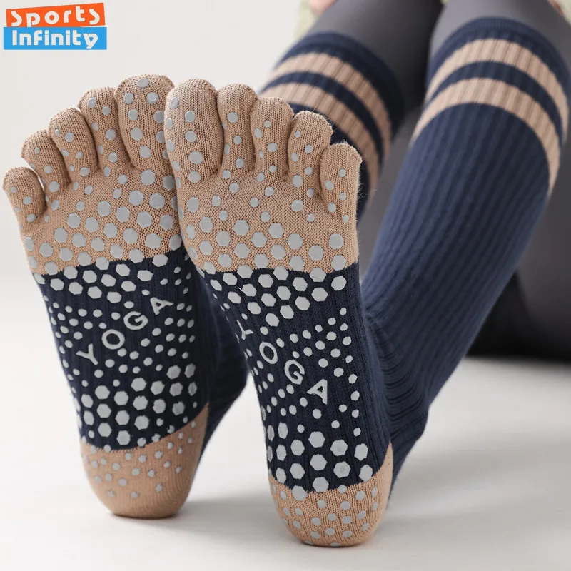 

Носки для йоги с пятью пальцами, противоскользящие чулки, женские хлопковые дышащие домашние спортивные носки для аэробики, профессиональные носки для пилатеса, ручка