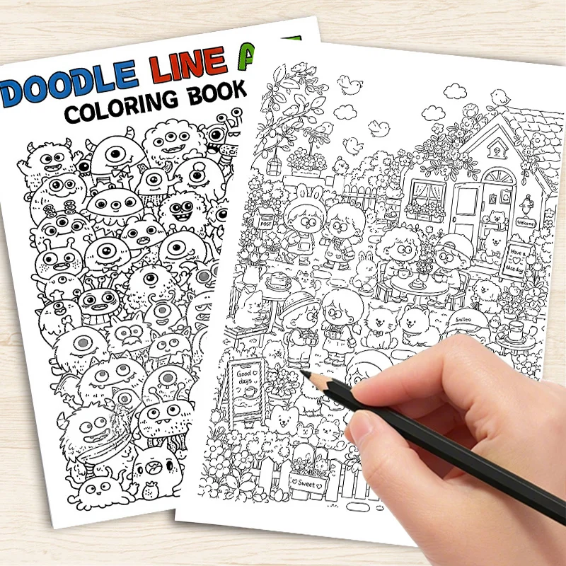 Relaxing Doodle Line Coloring Book: Calming Patterns with Positive Messages – Stress Relief for Adults