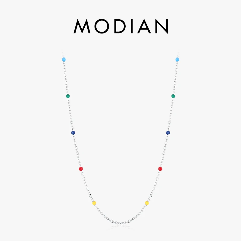 Modian 925 Sterling Silber mehrfarbige Emaille Halskette für Frauen einfache lange Kette Halsreif