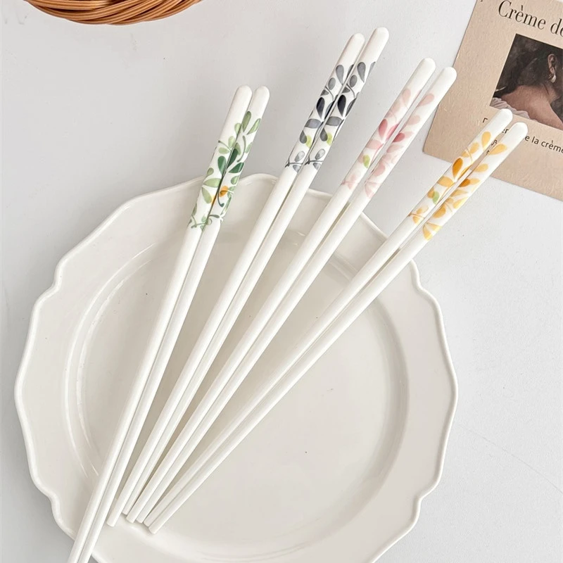 4/10 Pairs Ceramic Chopsticks-Four Seasons Floral Pattern, High Temperature Resistant, Easy to Clean,  for Home & Restaurant