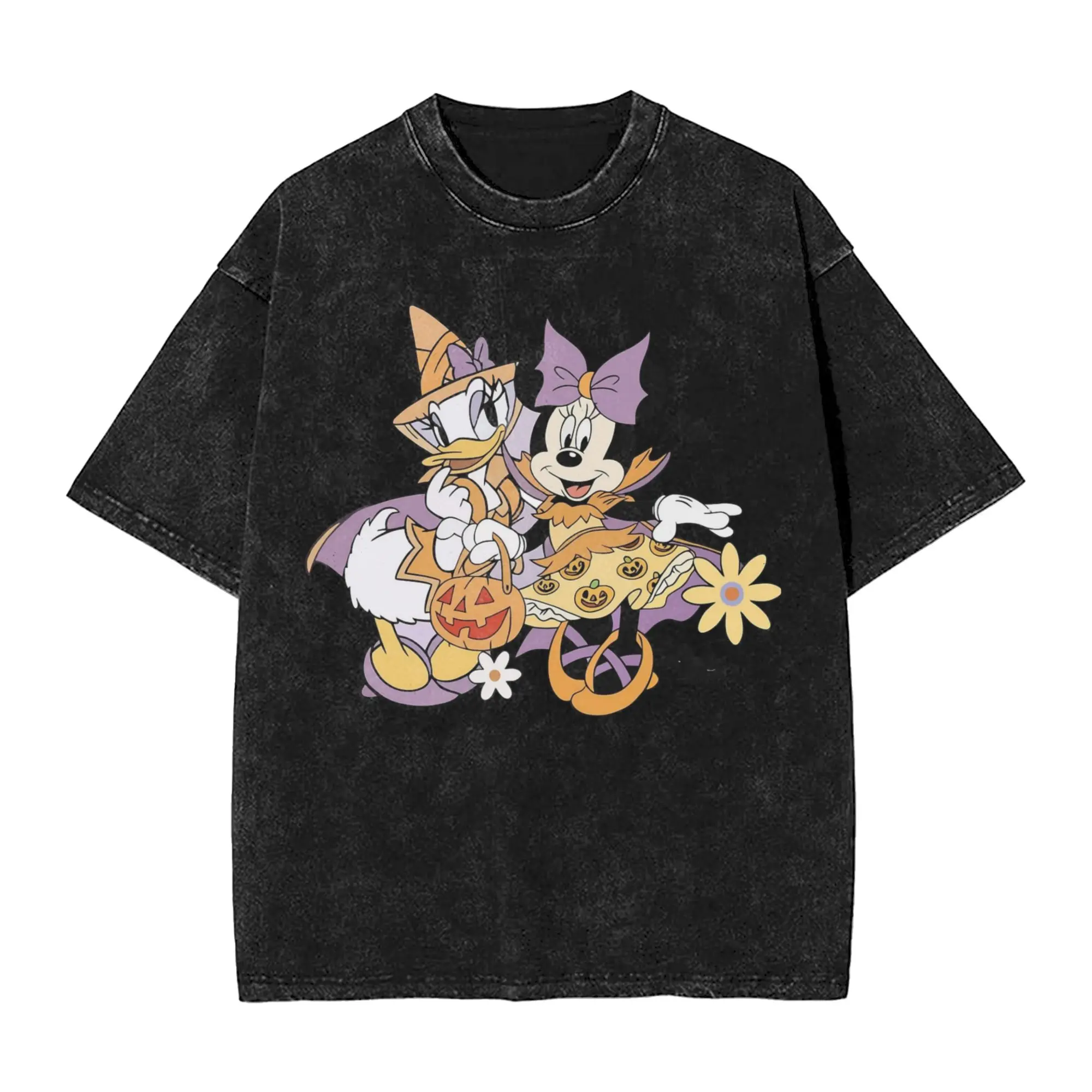 

Minnie Daisy Halloween Mickey Mouse T Shirt Hip Hop Washed Short Sleeve Oversize T-Shirts for Men Women Tops Streetwear Tees