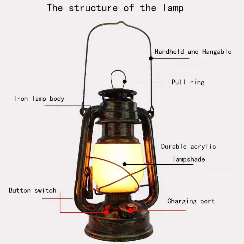 Imagem -04 - Lâmpadas Portáteis para Cavalo Vintage Luzes Led Recarregáveis do Agregado Familiar Restaurante Bar Desk Lights Luzes de Chama da Barraca de Acampamento ao ar Livre