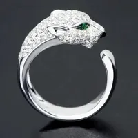 Luxury Silver Plated fine Crystal cute leopard head Rings for women fashion  wedding Accessories Jewelry Christmas gifts