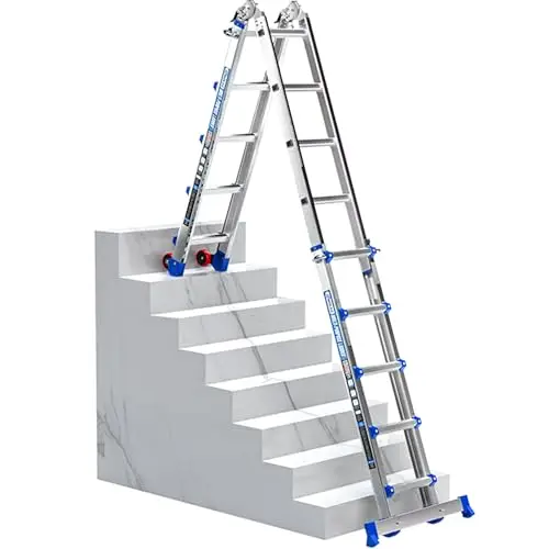 Ladder, Multi-Position Telescoping Ladder with Wheels, 17 FT, Blue | 5-in-1 modes, aluminum alloy frame, locking