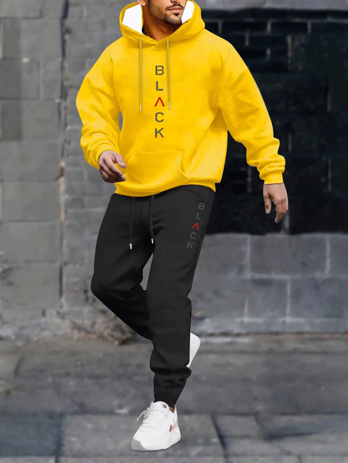 

2025/26, осенне-зимний спортивный костюм, толстовка с 3D-принтом букв черного цвета, модная повседневная спортивная одежда из двух предметов, комплекты мужской одежды