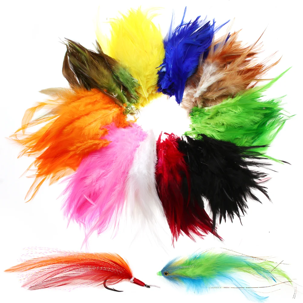 50 Stück 4″~ 6″ Hahnen-Sattelhahnenfedern, natürlich gefärbte Hahnenfedern, Fliegenbindematerial für Jig-Haken, Woolly Bugger Streamer Fliegen