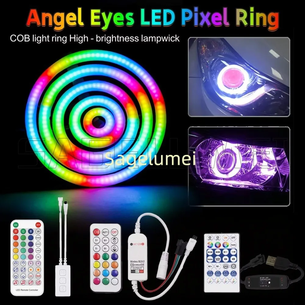 COB RING RGB WS2812 DC5V LED Strip Individually Addressable USB Connector 27/48/73/96/120mm with 611E Bluetooth APP Controller