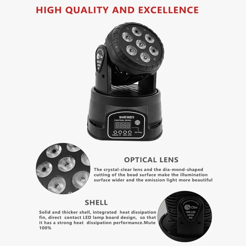 

Shehds 4in1 LED Mini RGBW Wash Light 7x12W DMX 512 10/15CH Moving Head Stage Lighting for DJs And Events