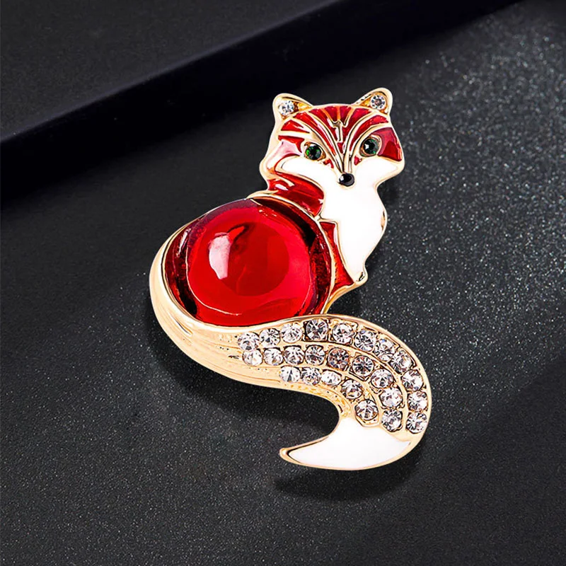 

Retro Medieval Palace Royal Blue Red Glaze Enamel Cute Fox Breast Needle Water Diamond Breast Flower Clothing Accessories