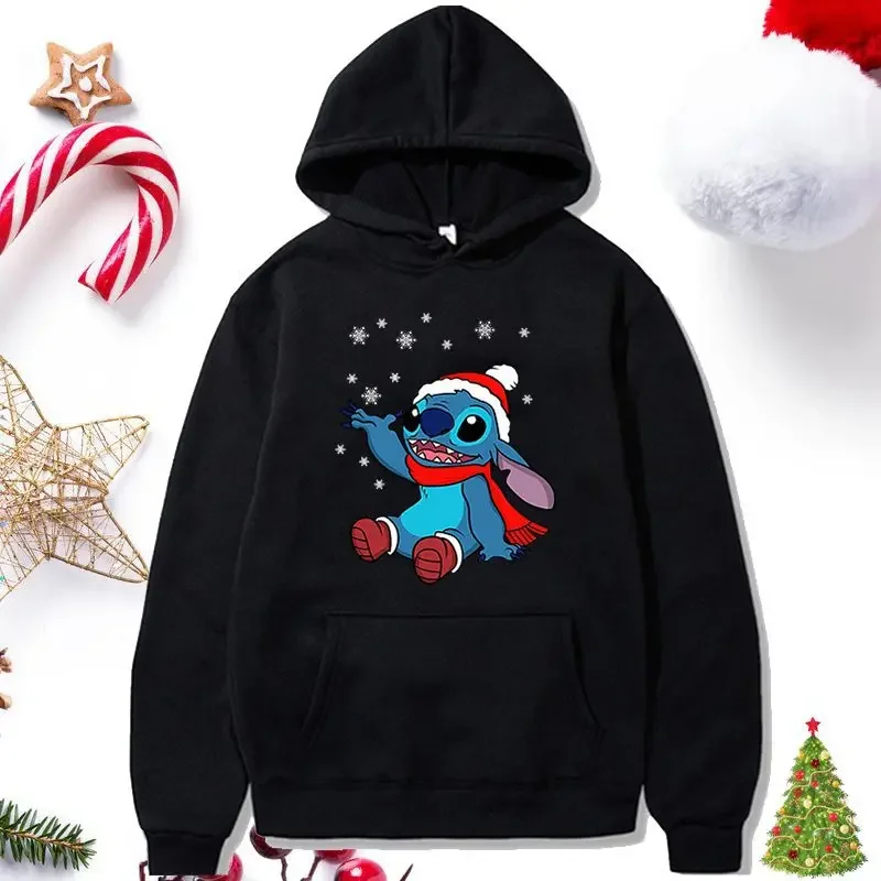 Suéter con estampado de Stitch de Disney para mujer, suéter con capucha Kawaii, ropa de calle, otoño e invierno, navidad