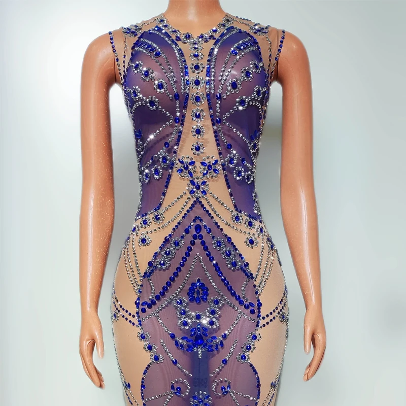 섹시한 퍼스펙티브 메쉬 이브닝 드레스, 여성 가수 파티, 원피스 바, 나이트클럽 Ds, Dj, 고고 댄스 코스튬, 무대 복장 XS8966