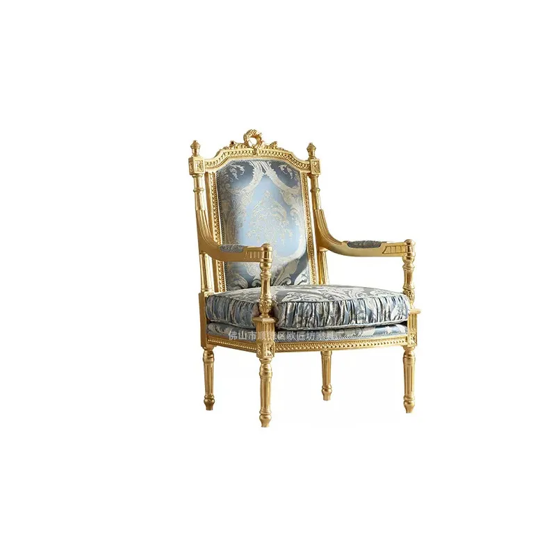 

French fabric leisure living room solid wood carving flower French meeting chair negotiation chair balcony flo