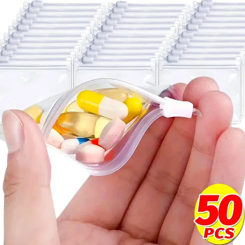 5/50PCS Reusable Pill Bags Protable Jewel Storage Pouch with Sliding Zipper Travel Self-sealing Waterproof Storage Organization