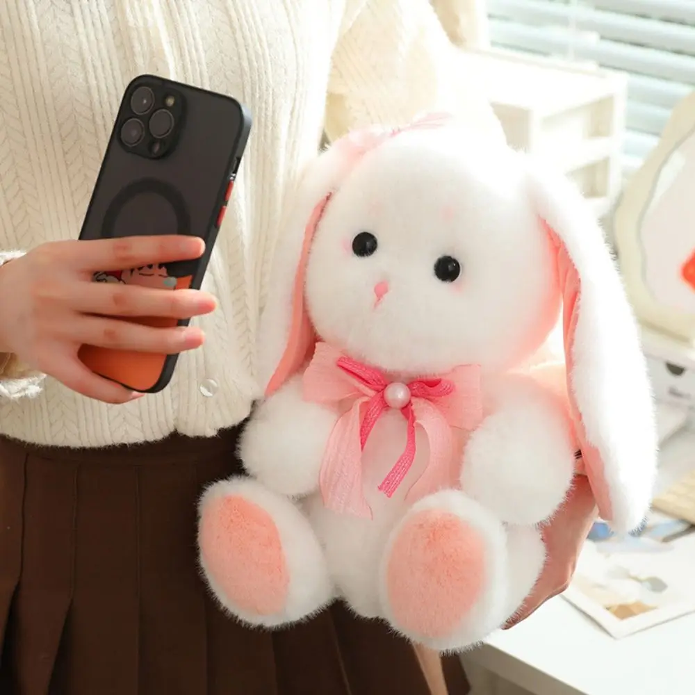 Funny Pink Rabbit Holland Lop Plush Toy Long Ear Lace Bow Bunny Plushies Doll Kawaii Cute Stuffed Animals Plush Toy Friends