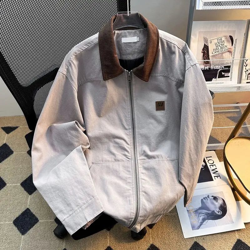 

Retro Patchwork Color Spring Autumn Japanese Sle Detroit Workwear Jaet Men Women Versatile Thin Couple Match Trendy Outer...