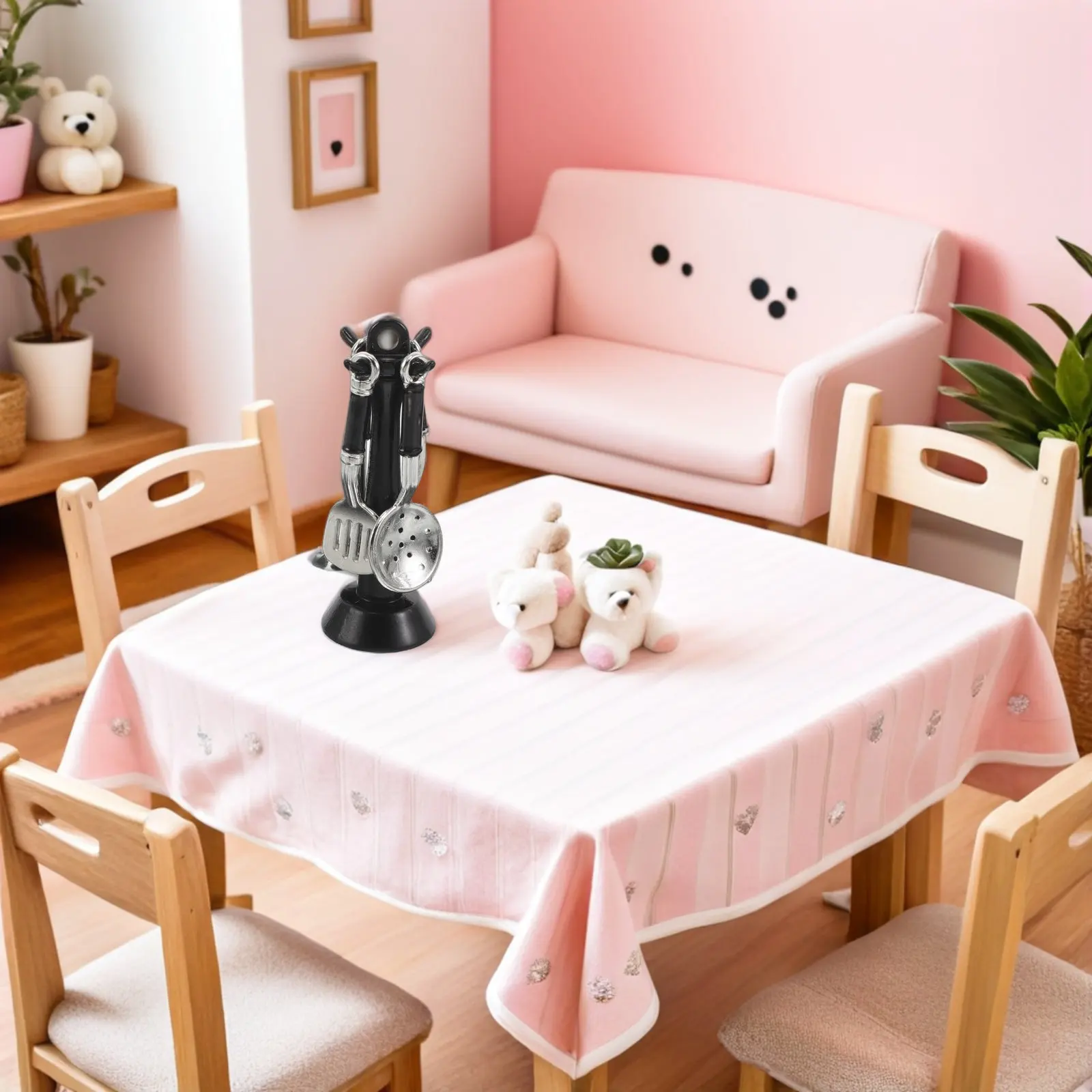 2 ensembles d'accessoires de cuisine réalistes pour maison de poupée, ustensiles de cuisine miniatures pour jeu d'imitation avec spatule, louche, passoire et support en alliage