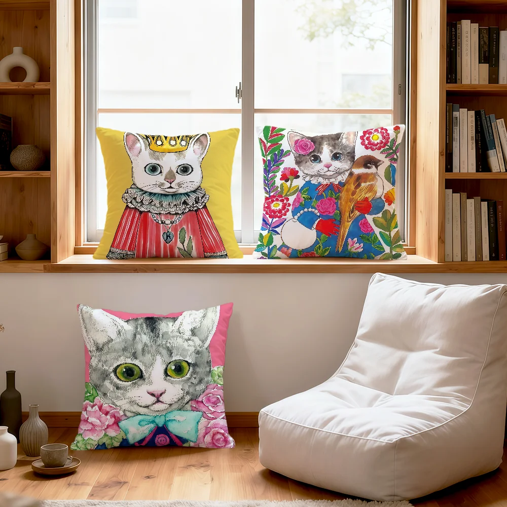 Cute vintage retro Cartoon cat Fashion Brand soft pillowcase Sofa Home Living Room bedside Decor pillow cover Gift Party hogar