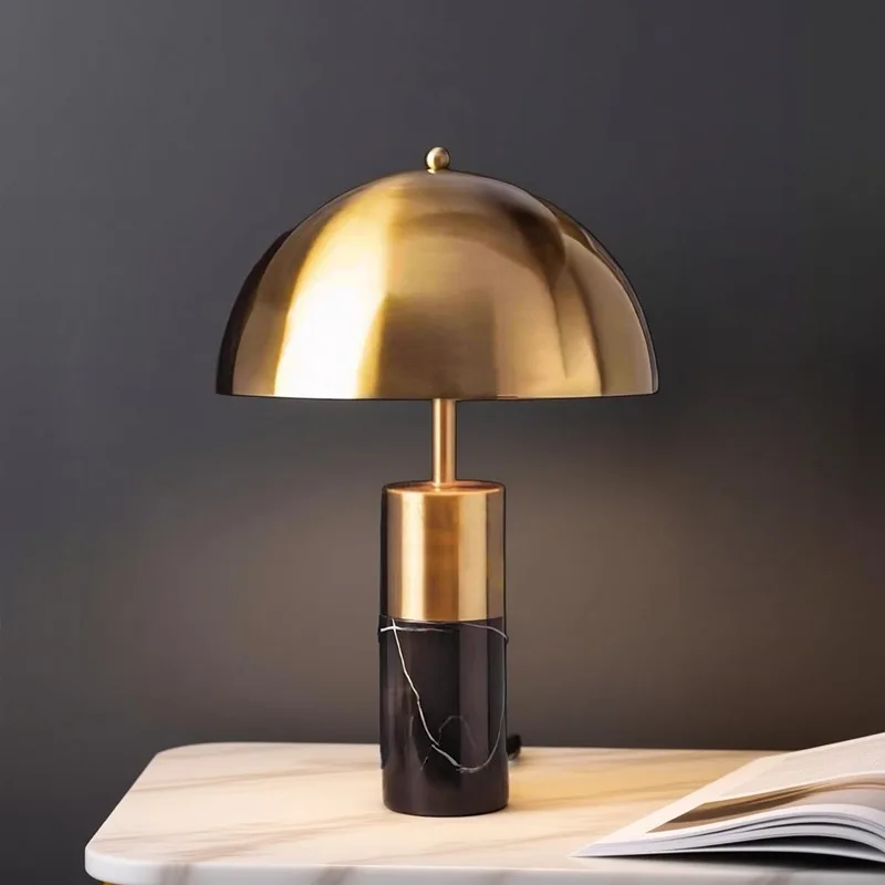 

Nordic Designer Marble Base Mushroom LED Table Lamps Gold Iron Lampshade Moden Living Room Bedroom Restaurant Office Desk Lights