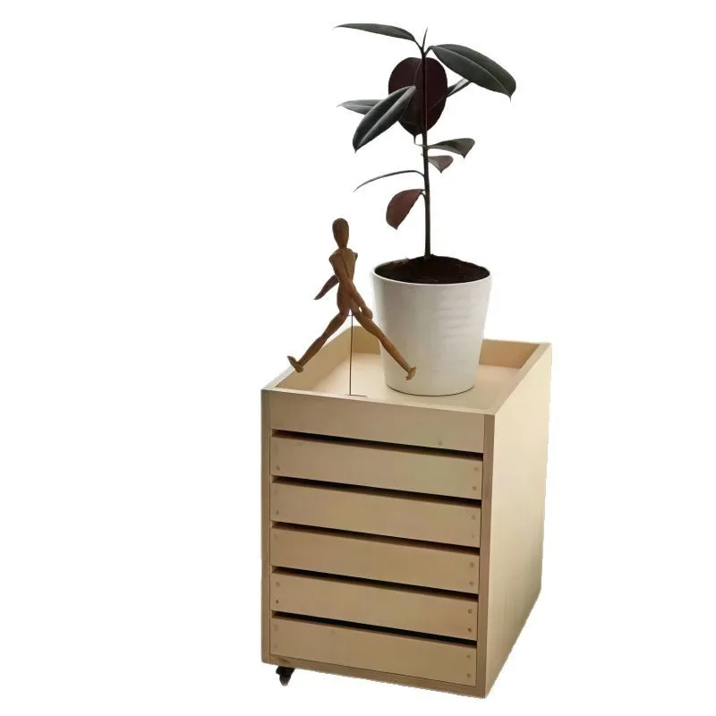 

Japanese minimalist birch chest of drawers trolley mobile retro storage cabinet