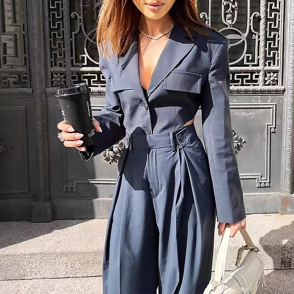 

Европейская и американская мода, ажурный костюм, топ и брюки, женская деловая повседневная одежда, популярный стиль от