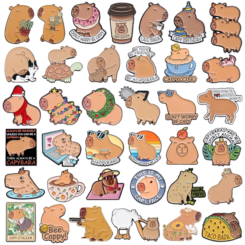 Cute Capybara Collection Enamel Pins Cartoon Hippopotamus Animal Brooches Lapel Badge Fashion Wholesale Jewelry Gifts For Friend