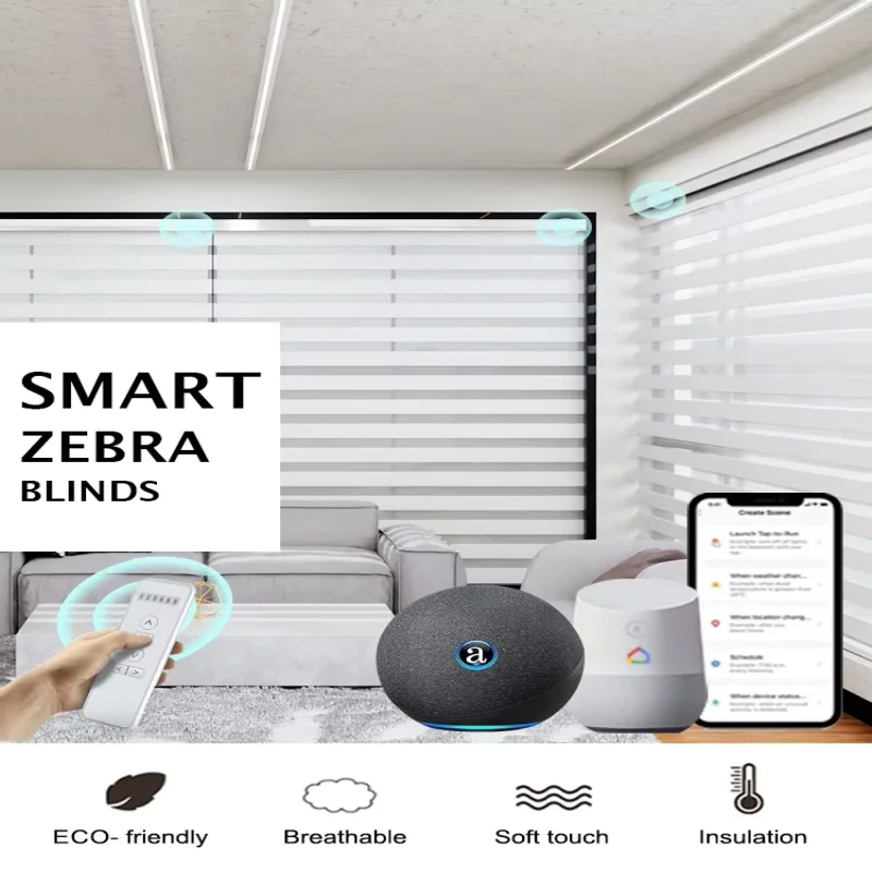

Factory Supplies Dual Layer Day Night Insulation Fabric Homepod Siri Matter Motor Electric Roller Zebra Blinds For Home Decor
