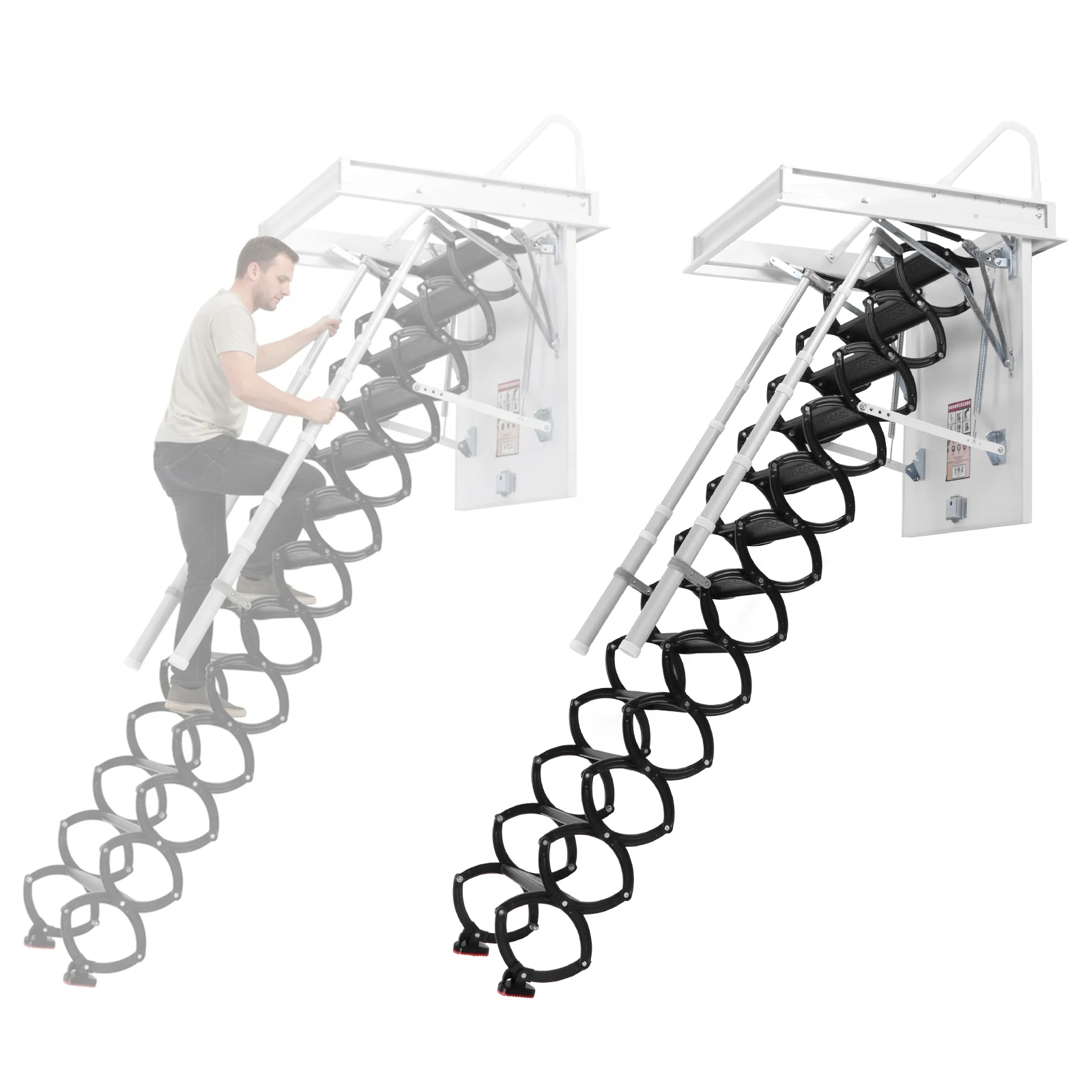 

12-ступенчатая скрытая внутренняя лестница с поручнями, выдвижная, для чердака, грузоподъемность 660 фунтов, регулируемая по высоте, для домов и двухуровневых вилл