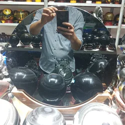 Quality Natural Black Obsidian Scrying Mirror Healing Crystals Stone Round Plate Witchcraft Mirror Crystal Decor With Shelf