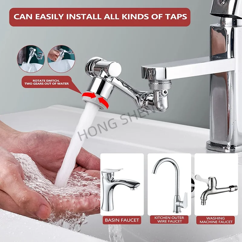 Robotic Arm Kitchen Faucet Aerator 1080° Rotation Extender Adapter Splash-proof Swivel Water Saving Plastic Faucet Spray Head