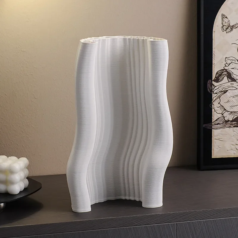 X20Three-dimensional Geometric Pleated Ceramic Vase Flowerpot Ceramic Handicrafts Wavy Shape Flower Vase Home Decoration
