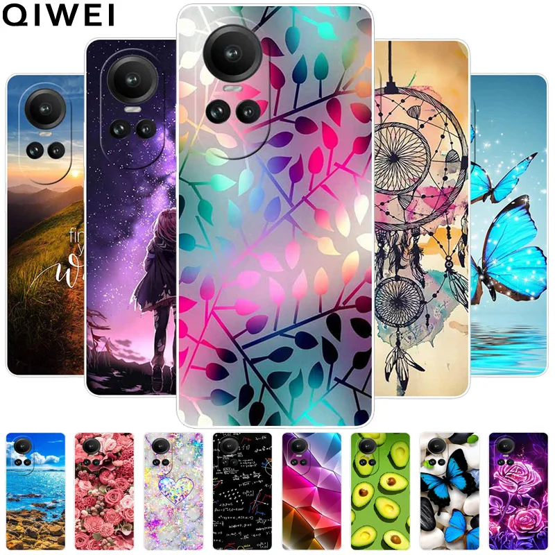 Cover For OPPO Reno 10 5G Case Protective TPU Soft Silicone Funda for Oppo Reno10 Pro 5G Global Phone Cases Flower Printing 6.7