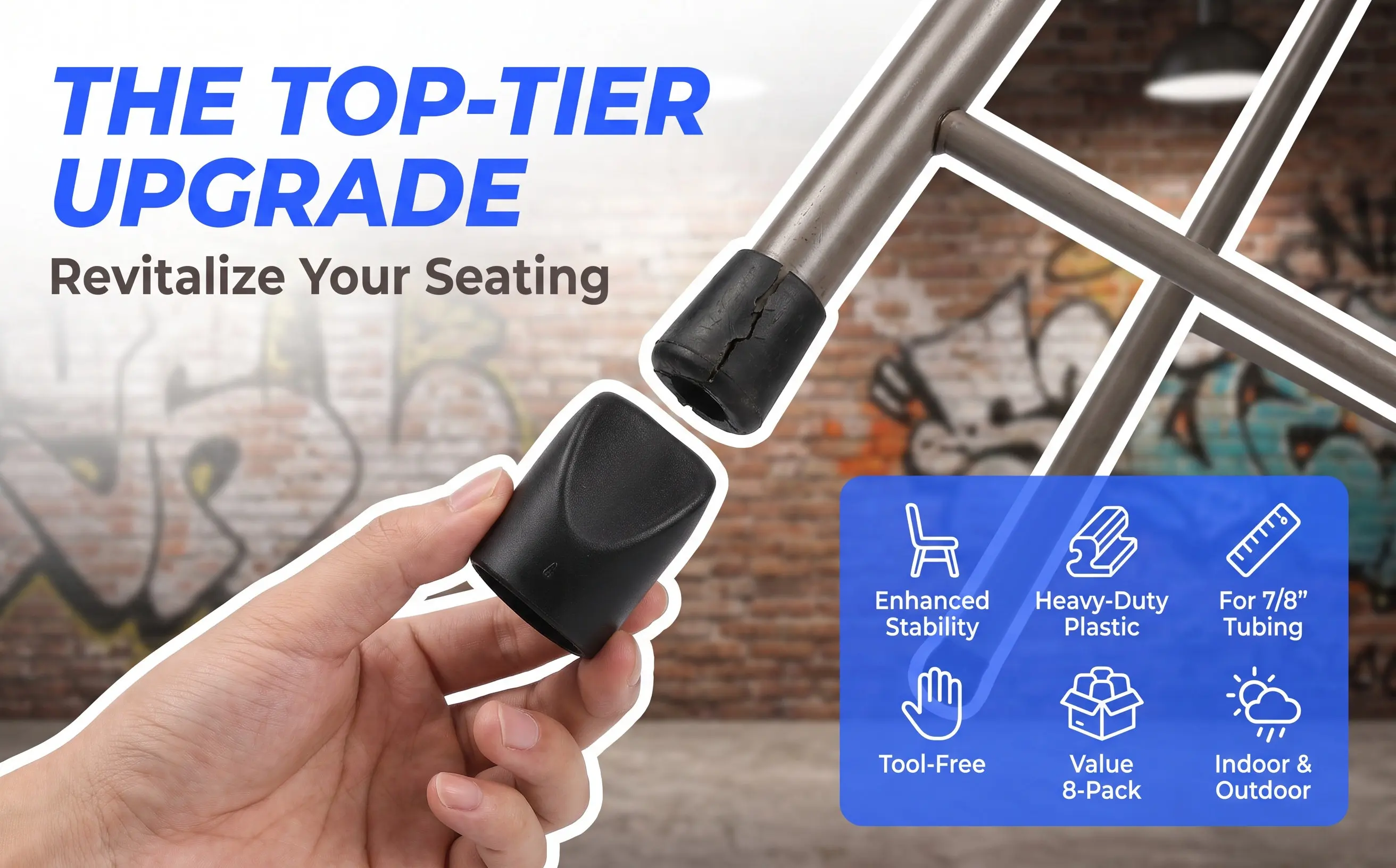 8Pcs Folding Chair Plastic End Caps Heavy-Duty Black Stability Plugs Universal Chair Leg Covers Outdoor Patio Furniture