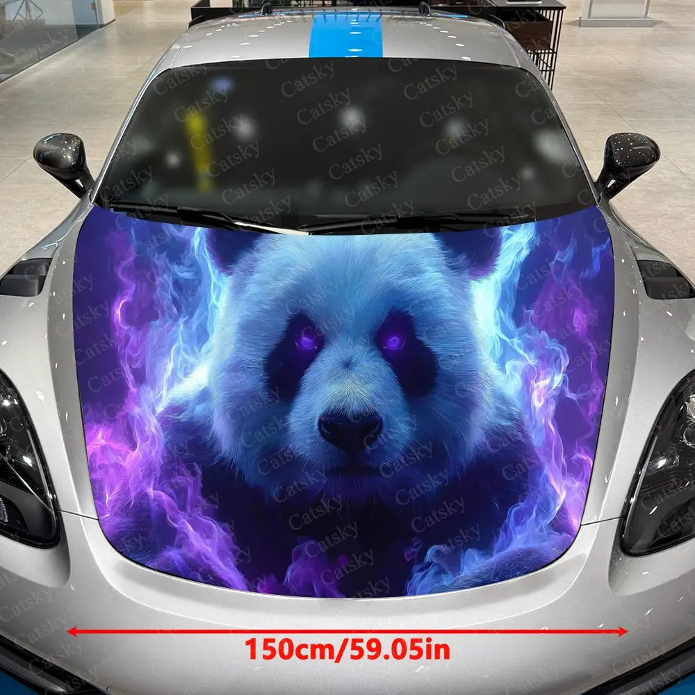 Starlight Illusion Panda Car Vinyl Wrap, PVC Waterproof Car Hood Sticker, Self-Adhesive Scratch-Resistant Stickers