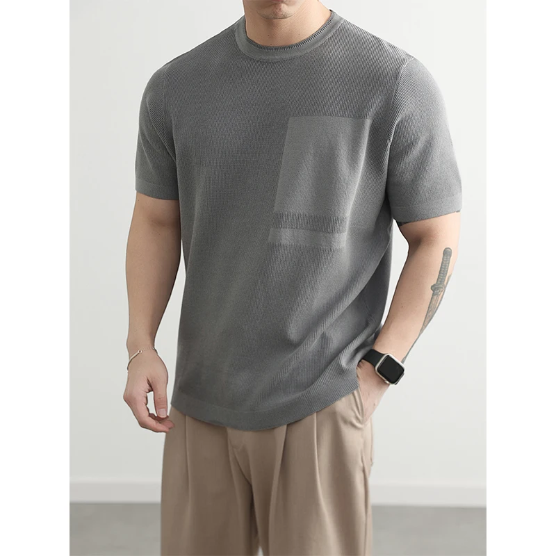 

New Trendy Knitting T-Shirt Men 2026 Summer Fashion Viscose Breathable Knitwear Short Sleeve Tops Pullover Knit Shirt
