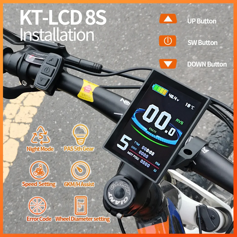 Electric Bicycle 24V/36V/48V KT-LCD8S Color E-Bike Display for