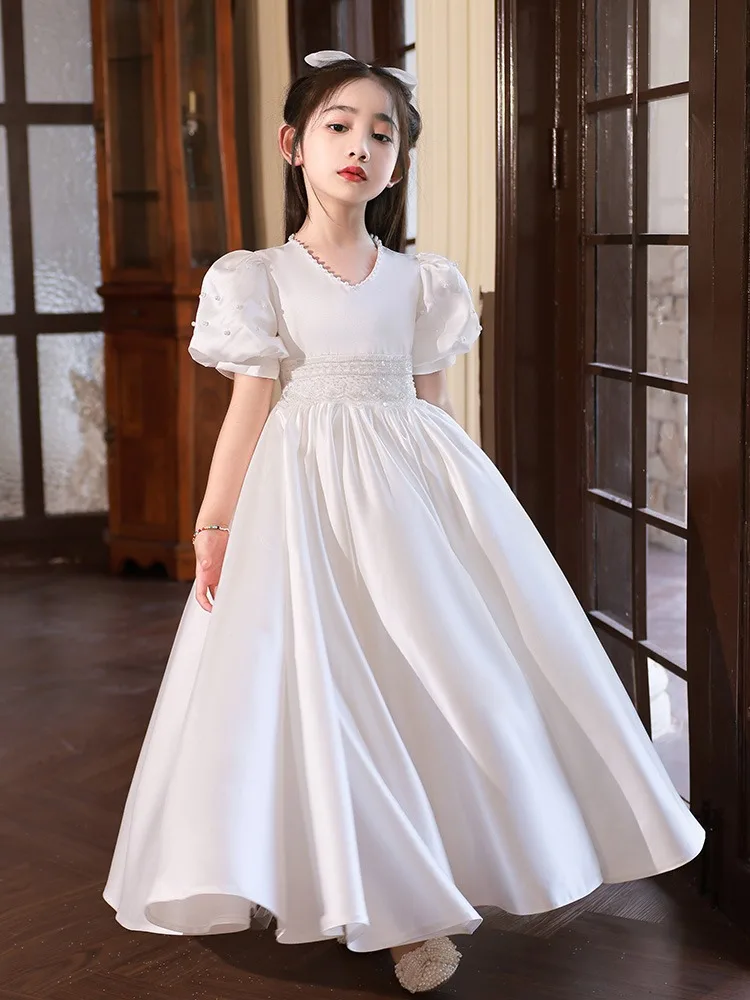 

Children's Dress Fashion Piano Performance Dress Little Girl Host Princess Dress Birthday Party Dress Flower Girl White