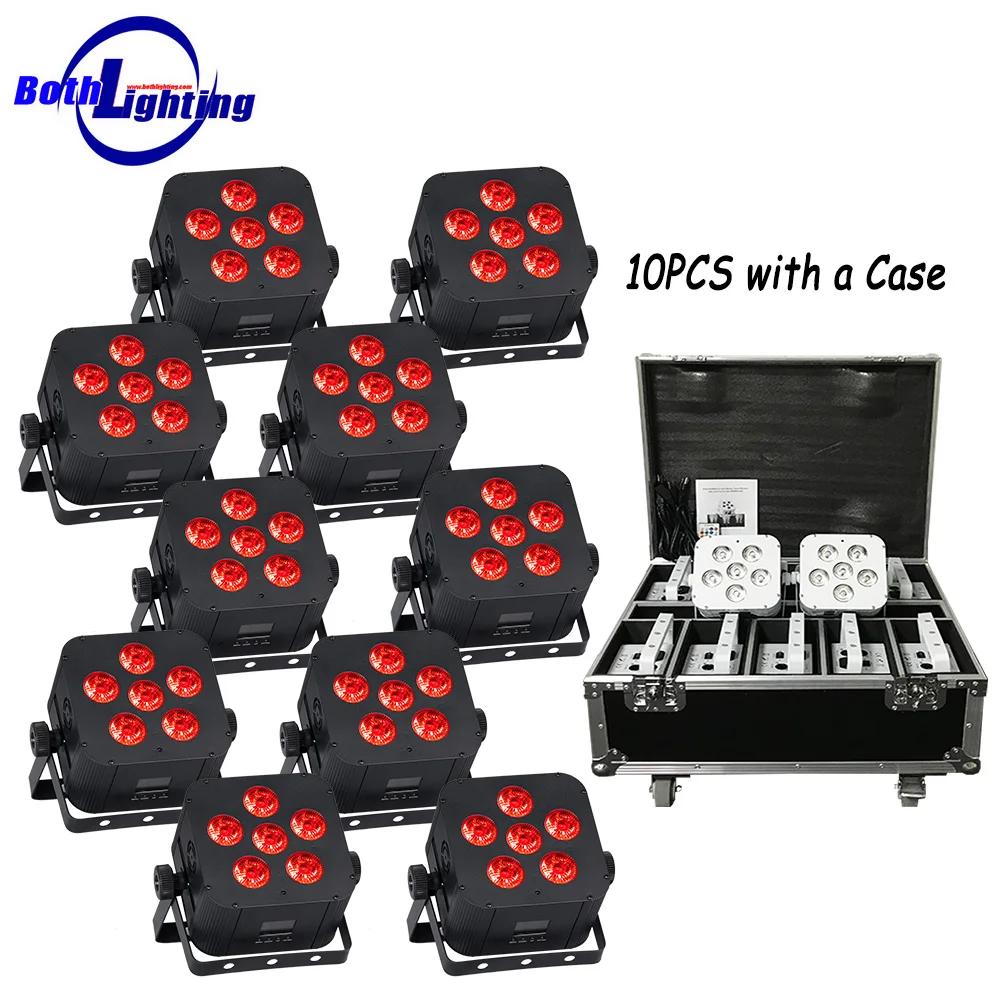 10pcs Wireless Uplights 6x18W RGBWAUV 6IN1 LED Par Battery Wireless Dmx with Flightcase Remote Portable Stage Lights