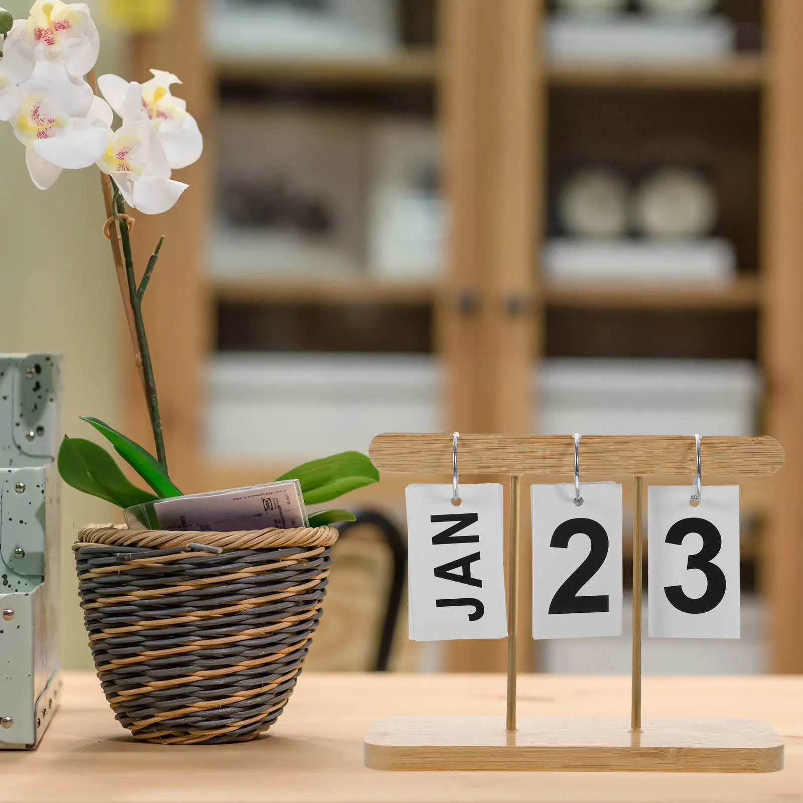 

Rustic Wooden Desk Calendar Perpetual Flip Table Calendar Desktop Decoration Office Home Classroom Decor with Coil Ring Design
