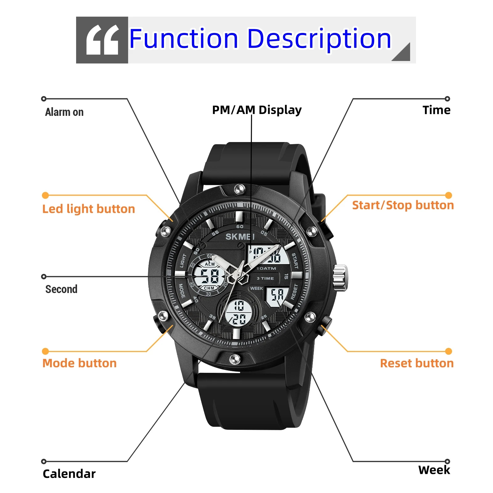 Skmei Luxury Top Sport Digital Quartz Watch Men 10bar Waterproof Countdown Chrono LED Electronic Wristwatches Relogio Masculino