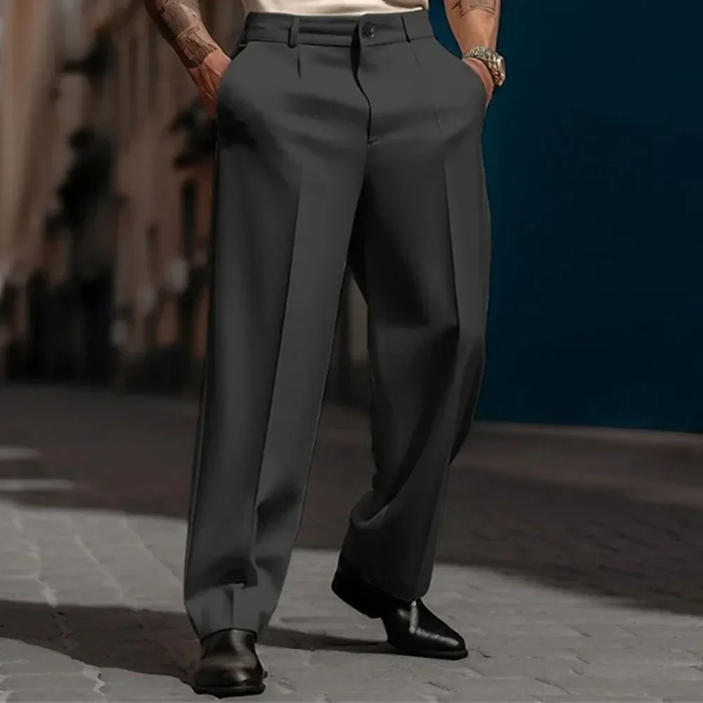 Fashion Men Casual Suit Pants Multiple buttons Mid Waist Loose Straight Trousers Spring Summer Business  Pant Oversized