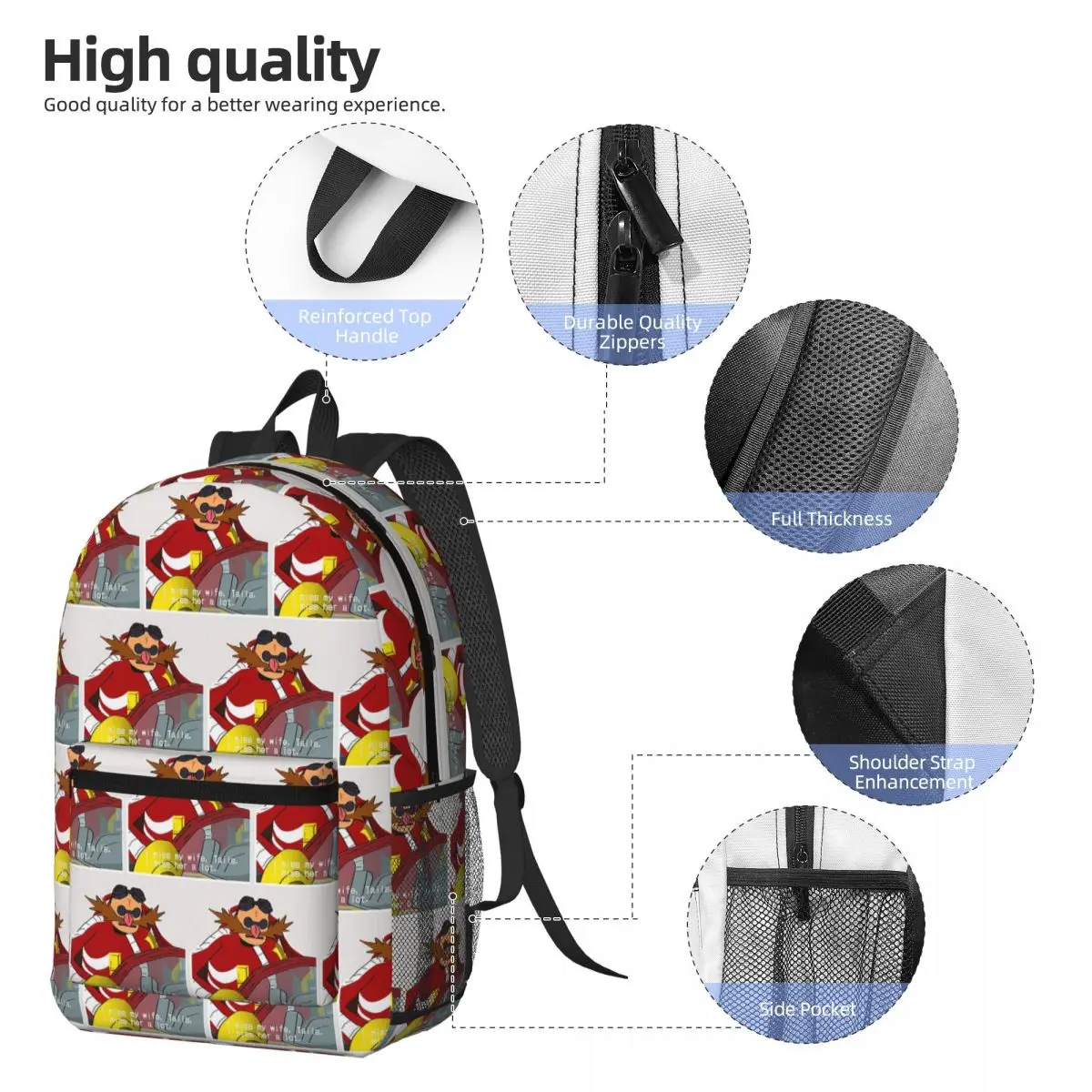 I Miss My Wife Tails Snapcube Eggman Backpack Daypack Large Capacity Children BookBag School Bag Shoulder Bags for Men Women