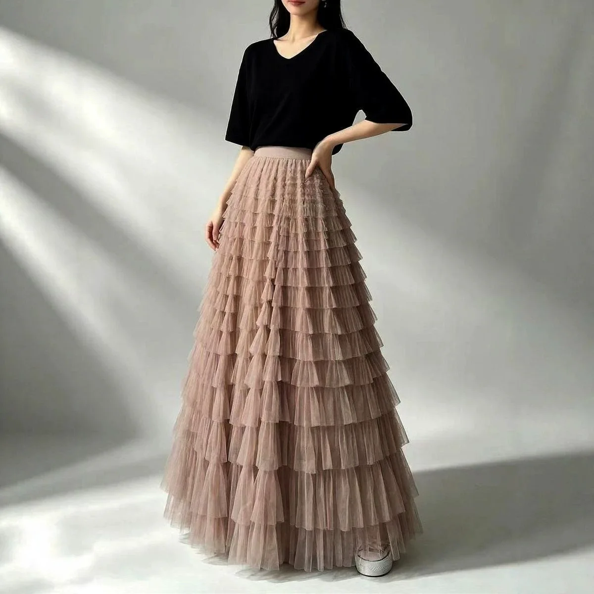 New Cake Skirt, Mesh Skirt, Women's Spring and Autumn Temperament, Layered Gauze Skirt, Long High Waisted Fluffy Skirt