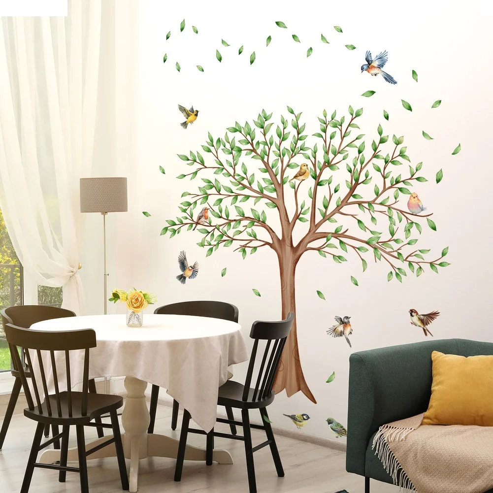 Branch Wall Art Bird Wall Decals Living Room Decor Easy To Apply Removable Without Marks Vibrant Fade-resistant Colors