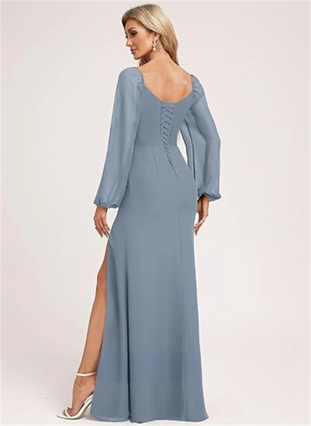 Vestidos de dama de honra com mangas compridas inchadas, personalizados, com fenda lateral, espartilho, corpete, cintura império, festa de baile, verde, mãe