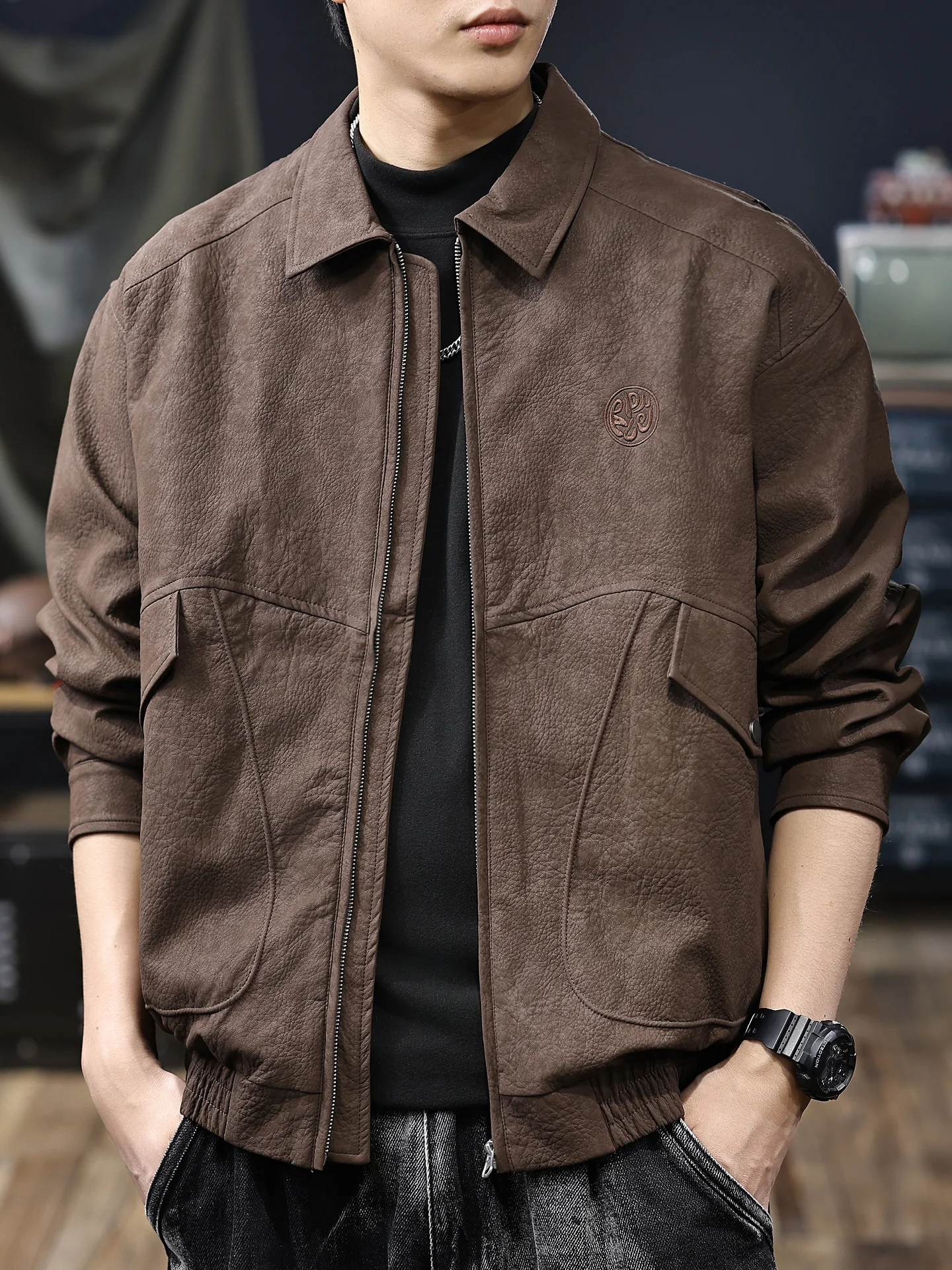 

High-End American Retro PU Leather Jaet Men's 2025 Autumn Winter New Sle Motorcycle Workwear Jaet Warm Thiened