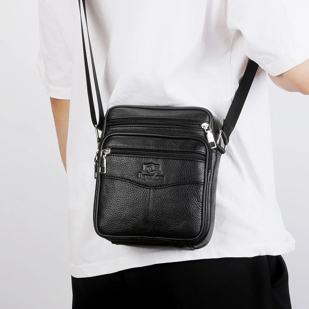 Genuine Leather Crossbody Bag for Men Lightweight Vertical Shoulder Bag Fashion Business Casual Style