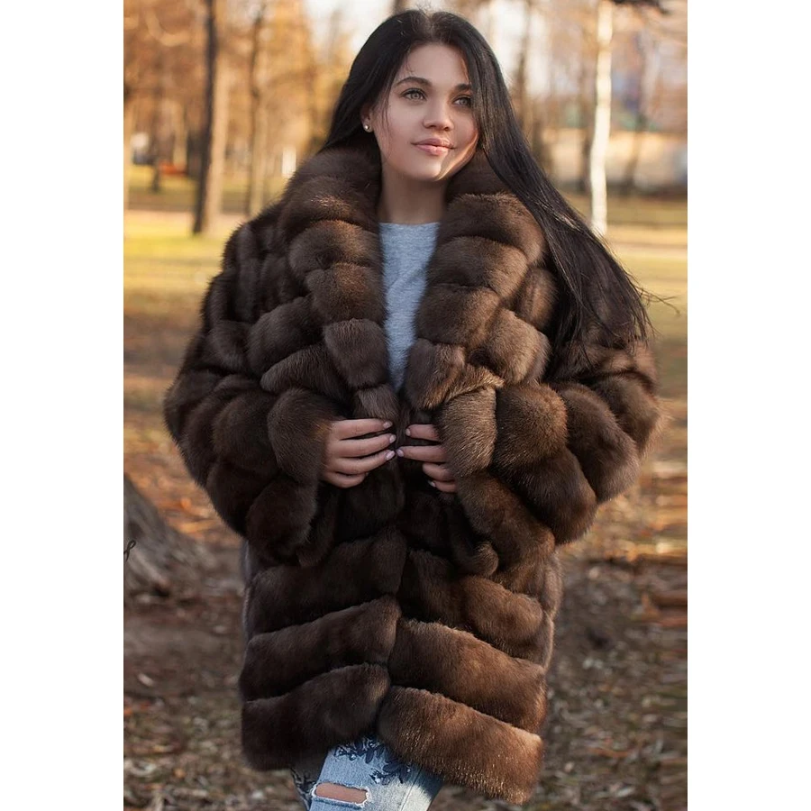 

Fox Coat Real Fox Fur Jacket Mid-Length Natural Fur Coat With Lapel Women Winter Warm Hot Selling New Style