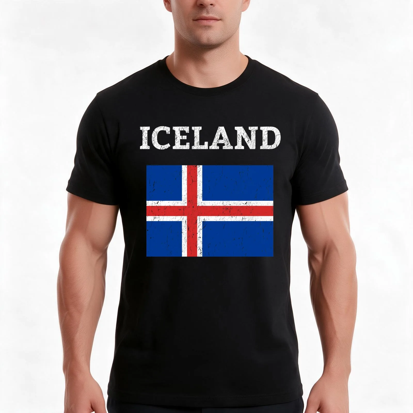 Vintage Iceland Flag T-Shirt, Summer Casual Cotton Tee, Oversized Streetwear Tops, Vintage Graphic Print, Loose Fit Short Sleeve