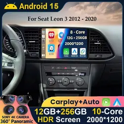 Android 15 WIFI+4G Carplay Auto For Seat Leon 3 MK3 2012-2020 Car Radio GPS Navigation Multimedia Video Player Stereo 360 Camera