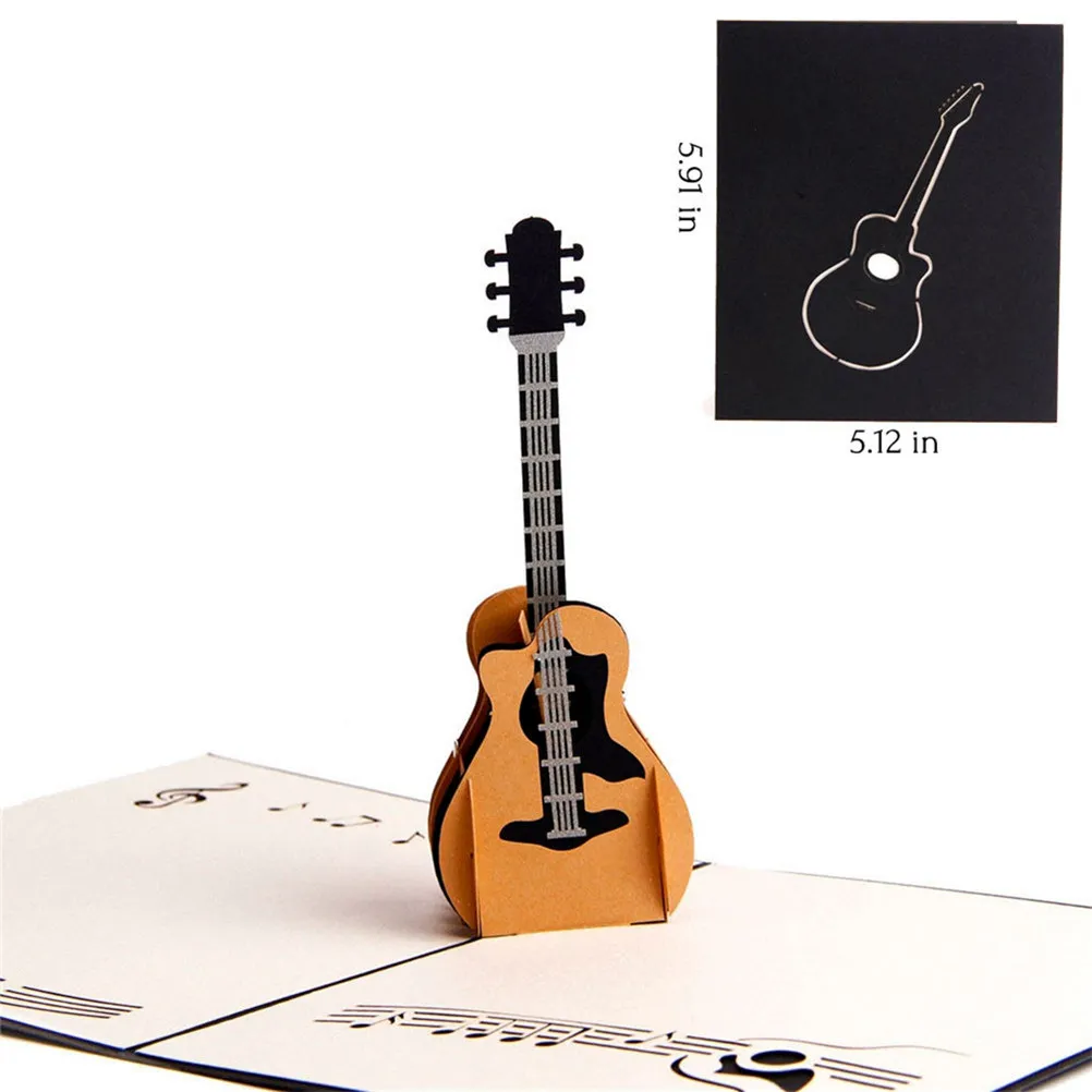 

3D Guitar Music Theme Greeting Card Super Exquisite Craft Suitable for Invitation Letter Seasonal Holiday Celebration Gift Idea